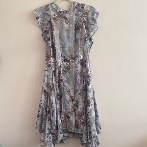 All Saints Asymmetrical Floral Dress - Gray and Purple